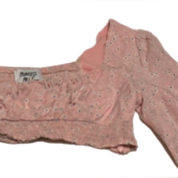 NWT Princess Polly Smocked Floral Long Sleeve Cropped Pink Blouse 4 - Picture 2 of 9
